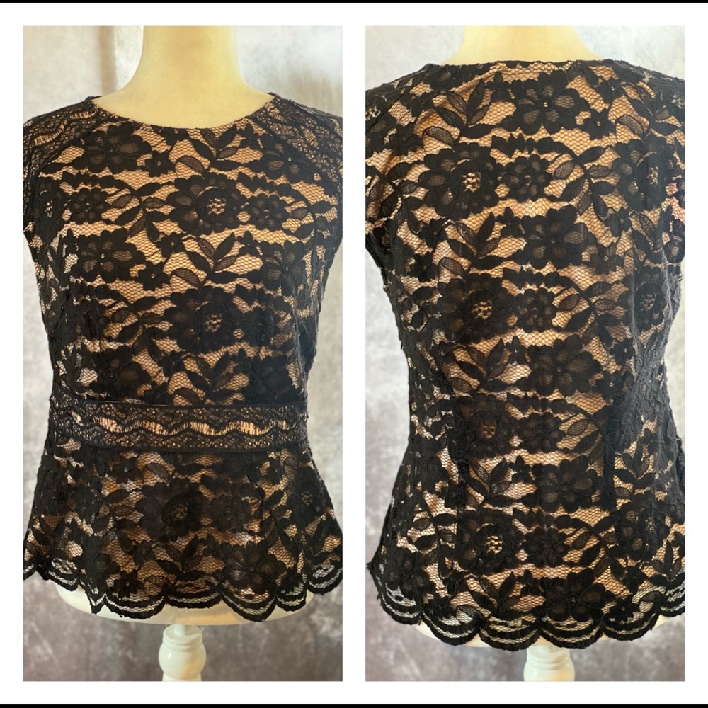 The Limited black lace blouse with beige lining - Picture 4 of 4